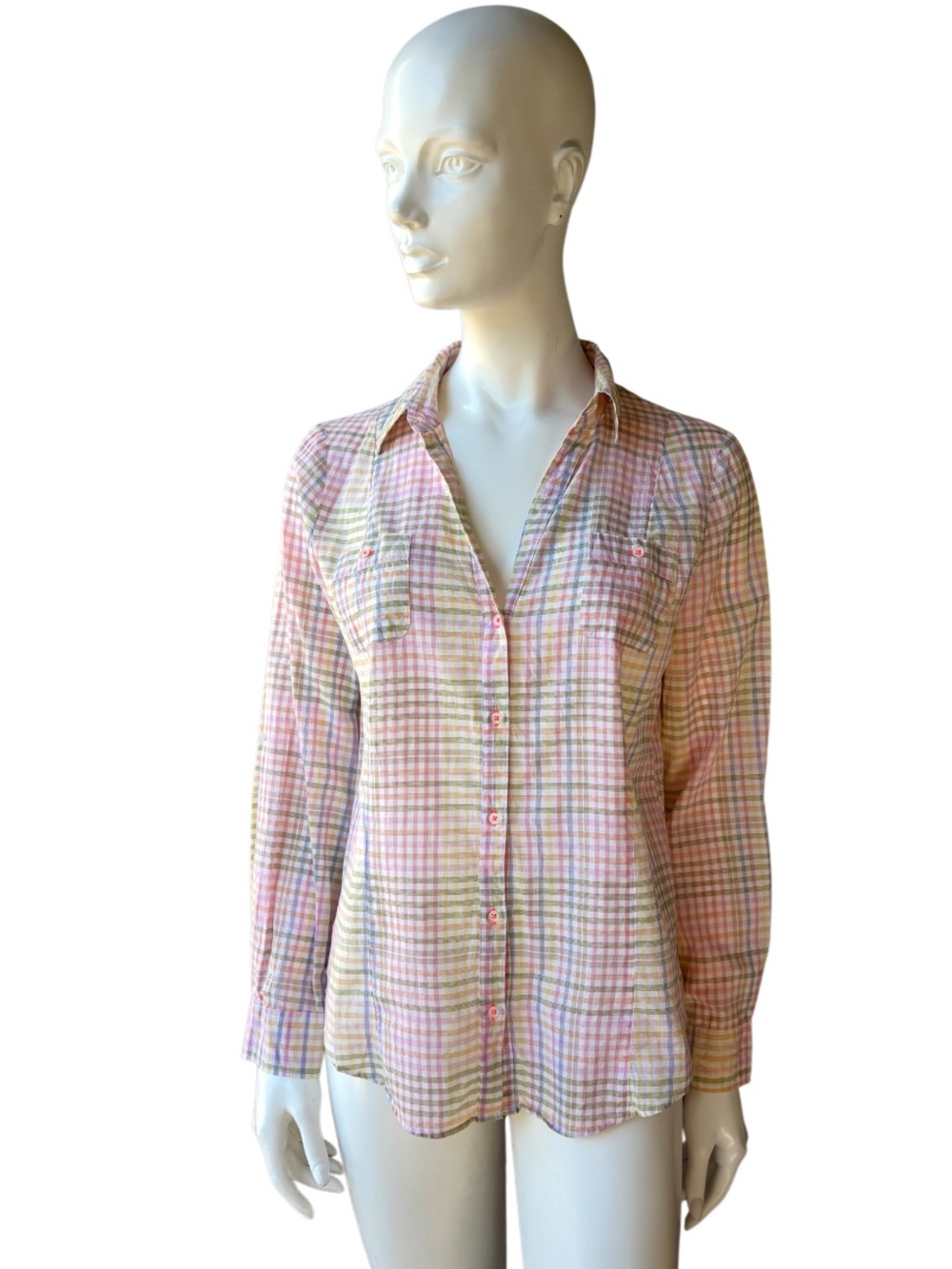 Kookai Pastel Madras Plaid Button Down Shirt
